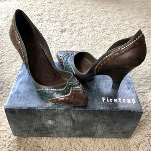 Studded Chestnut, Teal and Gold Heels